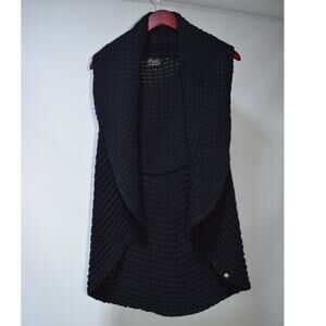 Pure Handknit Black Chunky Knit Draped Open Front Sweater Vest OS